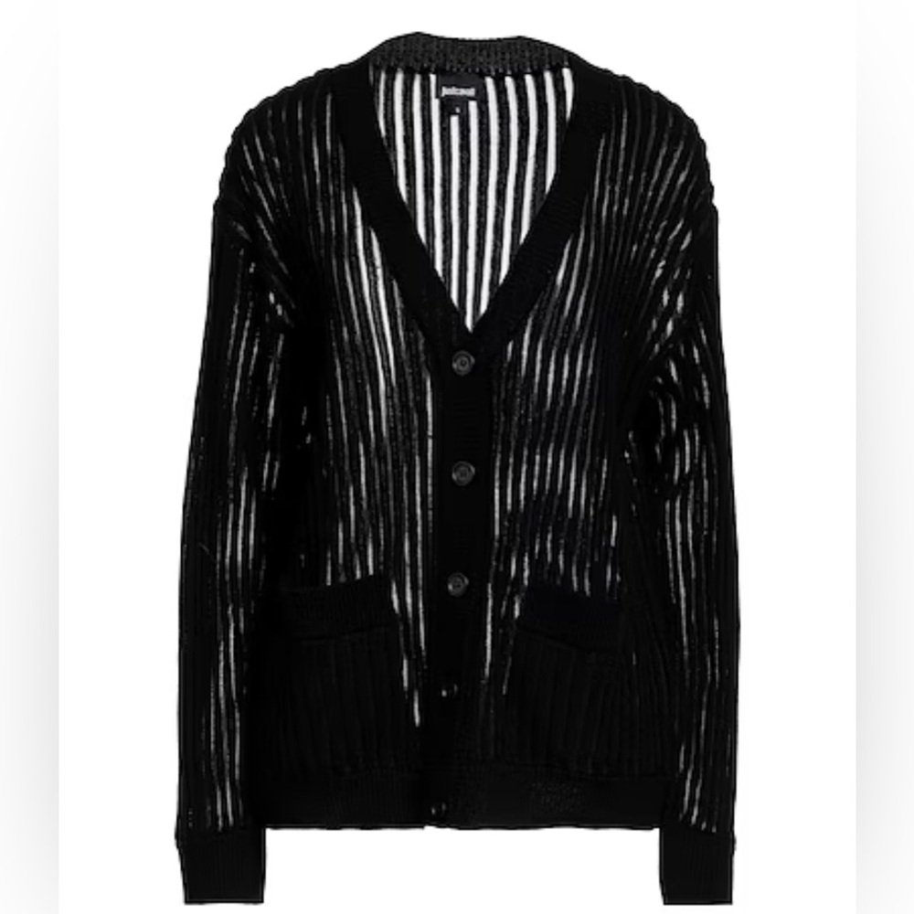 Just Cavalli Black Boxy Button-Up Cardigan - Size S